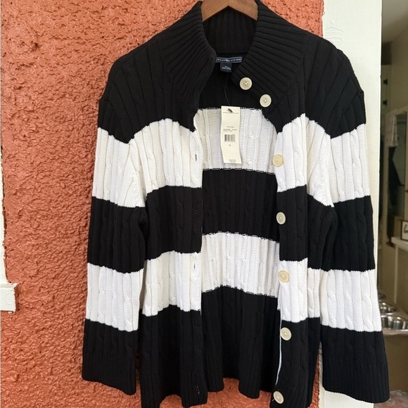 American Living Sweaters - Womens New American Living Cable Knit Cardigan Extra Large Black/White Stripe